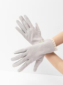 蝴蝶結裝飾波點圖案觸屏手套 - 灰色 - 查看 2
