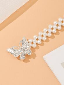 Rhinestone bướm trang trí thắt lưng đính cườm ngọc trai giả - trắng - Xem 3