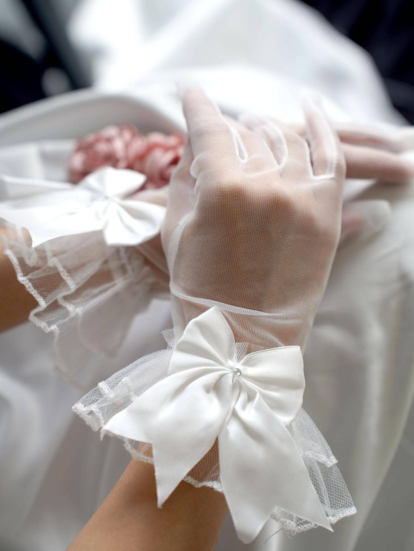 1pc Elegant Bow Decor Bridal Gloves For Wedding Gloves Elegant Autumn Accessories Valentine's Day Accessories - White - View 1