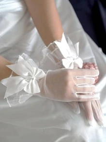 1pc Elegant Bow Decor Bridal Gloves For Wedding Gloves Elegant Autumn Accessories Valentine's Day Accessories - White - View 2