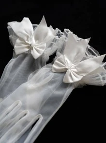 1pc Elegant Bow Decor Bridal Gloves For Wedding Gloves Elegant Autumn Accessories Valentine's Day Accessories - White - View 4