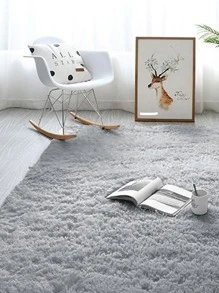 1pc Solid Fuzzy Rug - Dark Grey - View 2