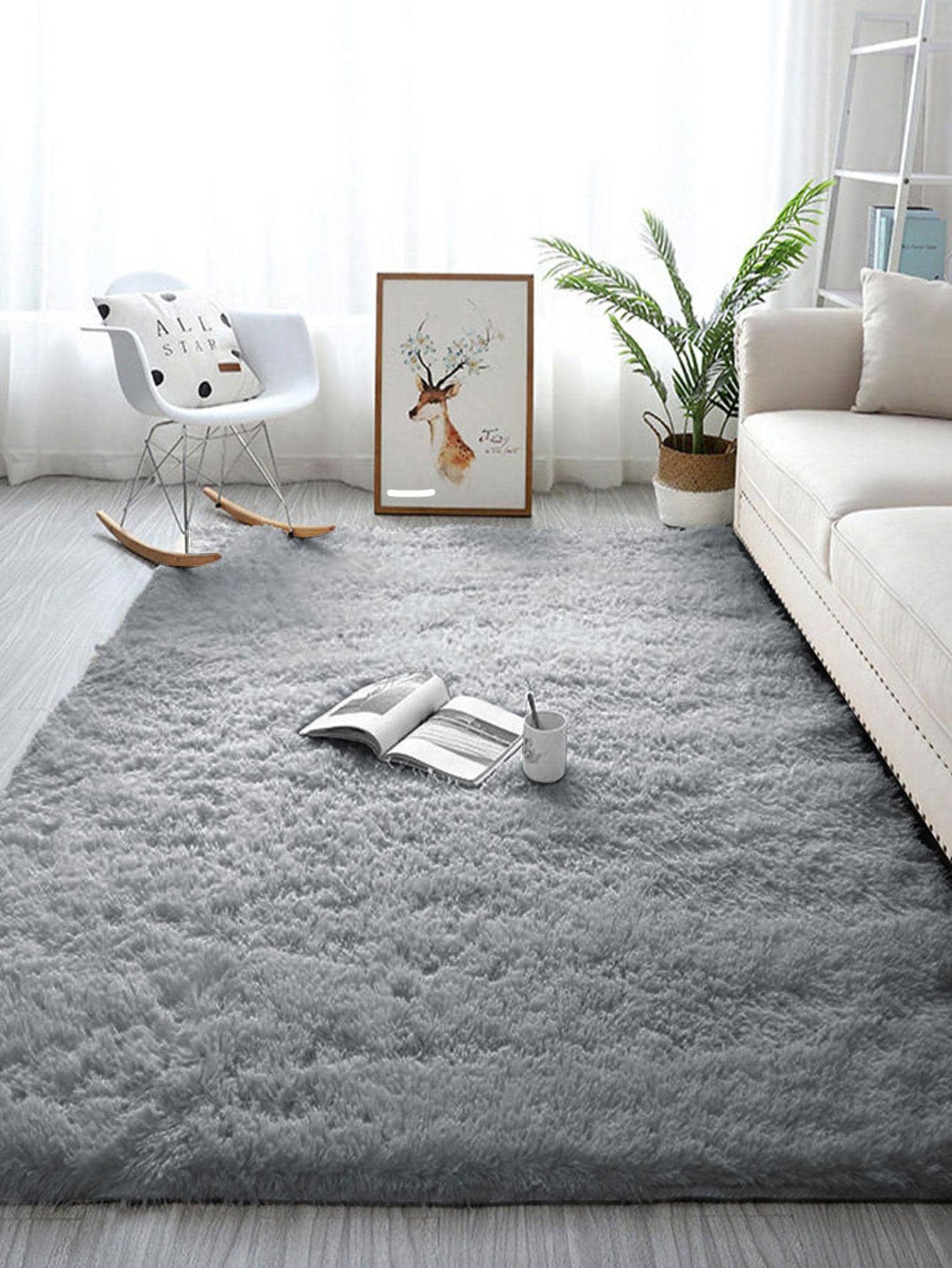 1pc Solid Fuzzy Rug - Dark Grey - View 1