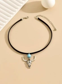 1pc Bull Head Pendant Necklace, Suitable For Daily Wear - Antique Silver - View 3