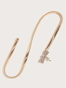 Metal Spring Waistband With Rhinestone Buckle Decoration - Gold - View 4