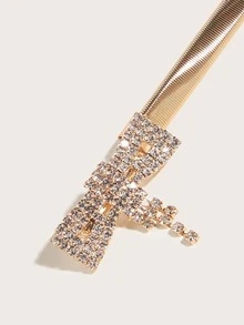 Metal Spring Waistband With Rhinestone Buckle Decoration - Gold - View 3