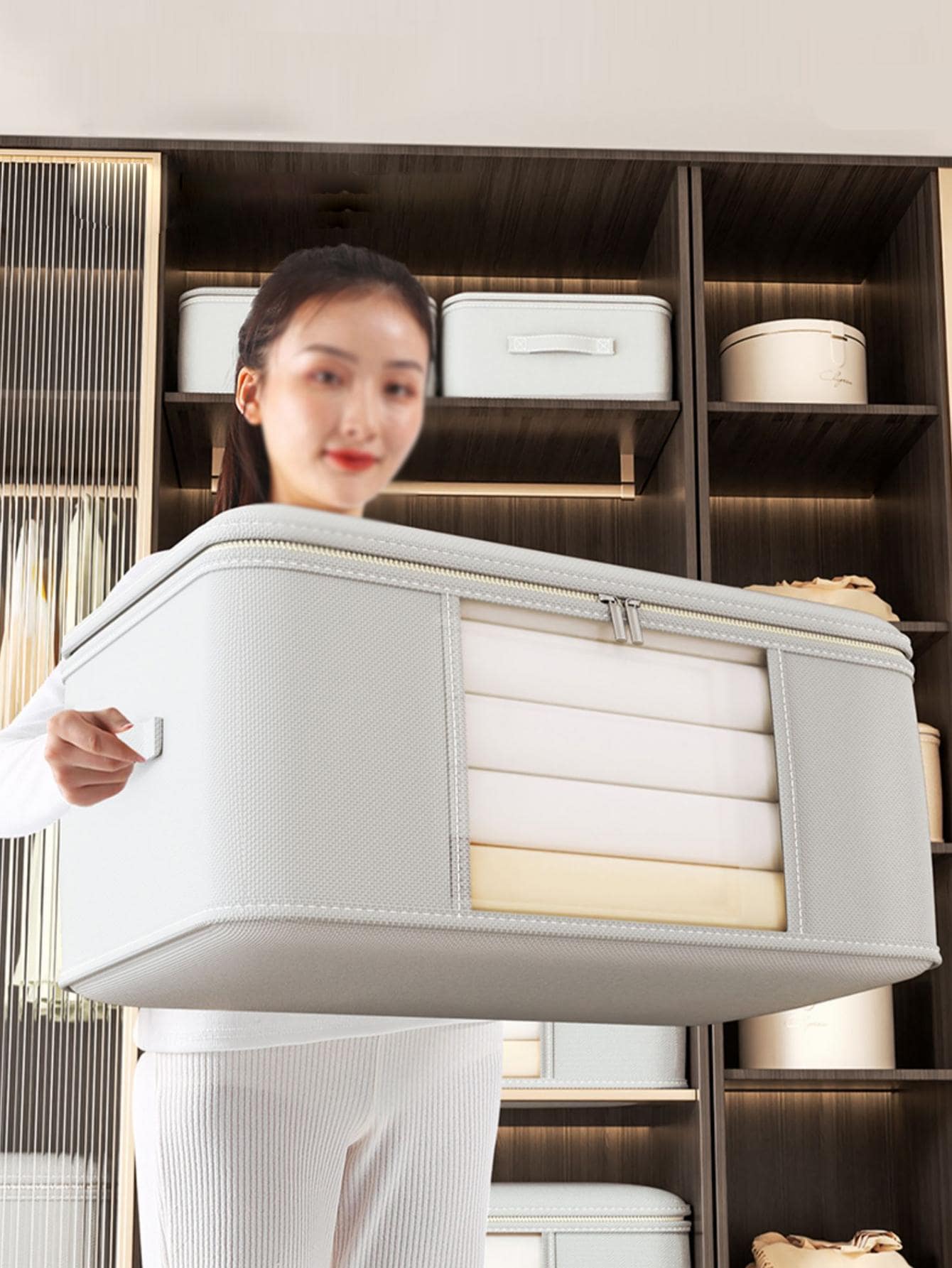 1 件便携式被子收纳袋，灰色透明防水衣服收纳袋，适用于家庭装饰装饰节日装饰房间装饰家居装饰卧室装饰连衣裙裤子鞋子牛仔裤靴子裙子 - 灰色 - 查看 1