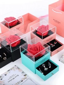 1 pieza Caja de regalo con flor de rosa, caja de joyería con flor de jabón individual, caja para anillo, caja para colgante, decoraciones navideñas, regalos para el Día de San Valentín y Navidad, regalos para mujeres, adecuado para cumpleaños, boda, aniversario, bautizo, fiesta, regalo perfecto de cumpleaños y festividad para la familia, decoración navideña - Rosa - Ver 7