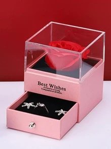 1 pieza Caja de regalo con flor de rosa, caja de joyería con flor de jabón individual, caja para anillo, caja para colgante, decoraciones navideñas, regalos para el Día de San Valentín y Navidad, regalos para mujeres, adecuado para cumpleaños, boda, aniversario, bautizo, fiesta, regalo perfecto de cumpleaños y festividad para la familia, decoración navideña - Rosa - Ver 4