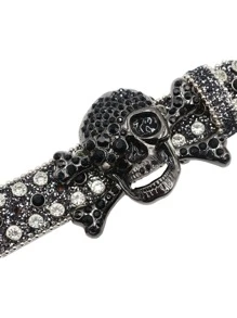 Men Skull & Rhinestone Decor Belt - Black and White - View 5