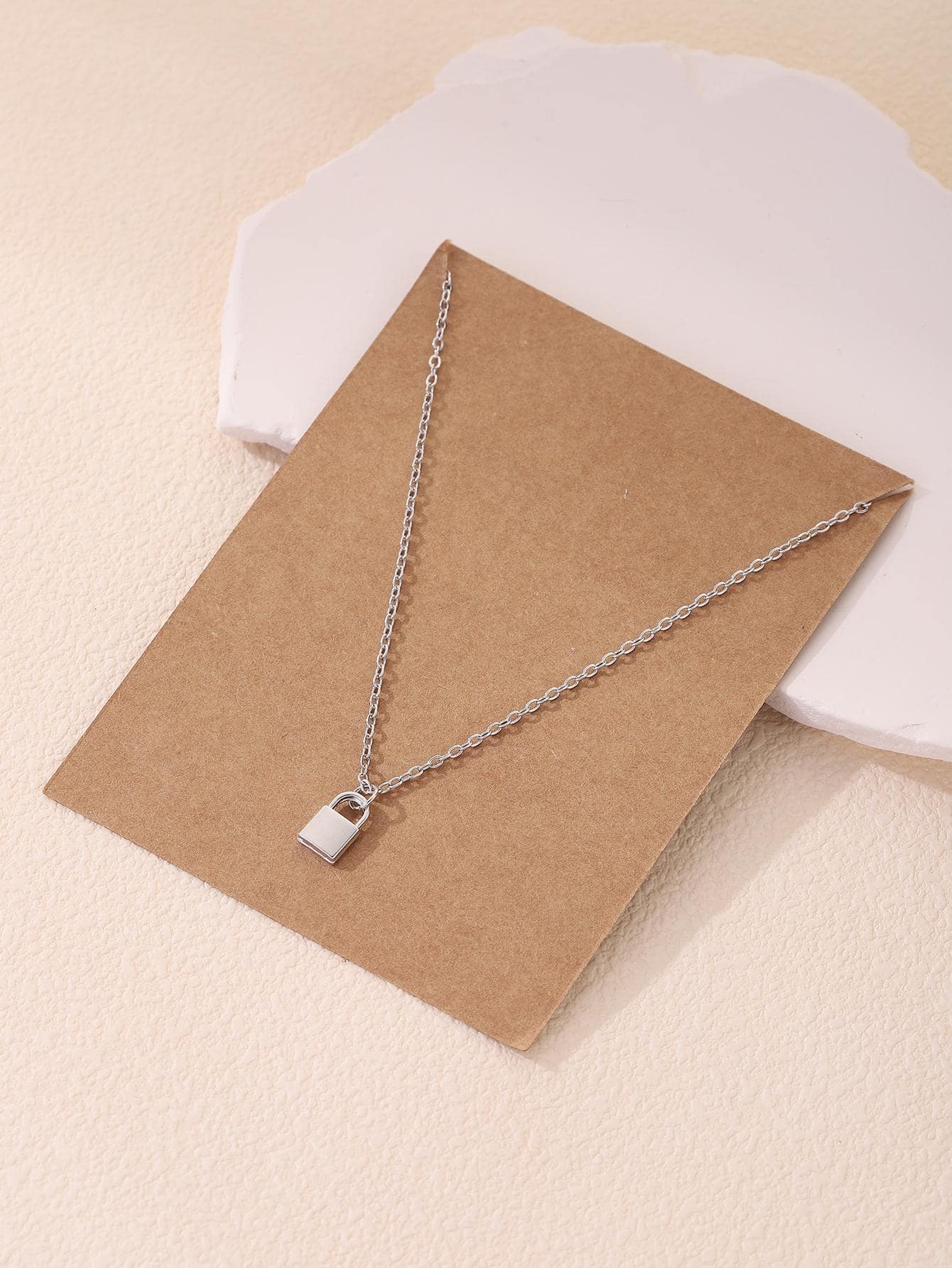 1Pc Fashion Lock Pendant Necklace For Men For Gift Party - Silver - View 1