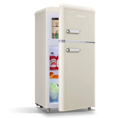  DEMULLER Mini Fridge Dual Door Refrigerator With Freezer, 3.5 Cu.Ft Compact Refrigerator With Handle, With Adjustable Temperature & Removable Glass Shelves, For Apartment/Dorm/Office/RV