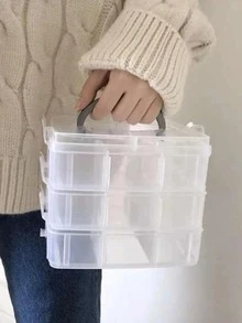 1入組多層首飾類收納透明PP手持可拆卸收納盒 - 無色 - 查看 3