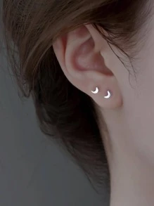 2pcs/set Moon Design Stud Earring - Silver - View 2