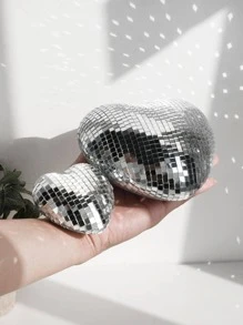 1 pieza de decoración de disco de corazón, para decoración de arte del hogar, decoración de fiesta disco, decoración de habitación - Plateado - Ver 4