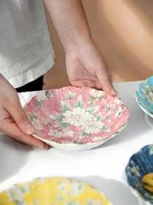 100pcs Flower Print Plate, Red Colorful Porcelain Salad Plate For Household - Red - View 5