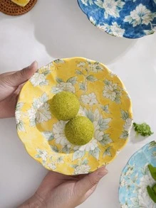 100pcs Flower Print Plate, Red Colorful Porcelain Salad Plate For Household - Red - View 7