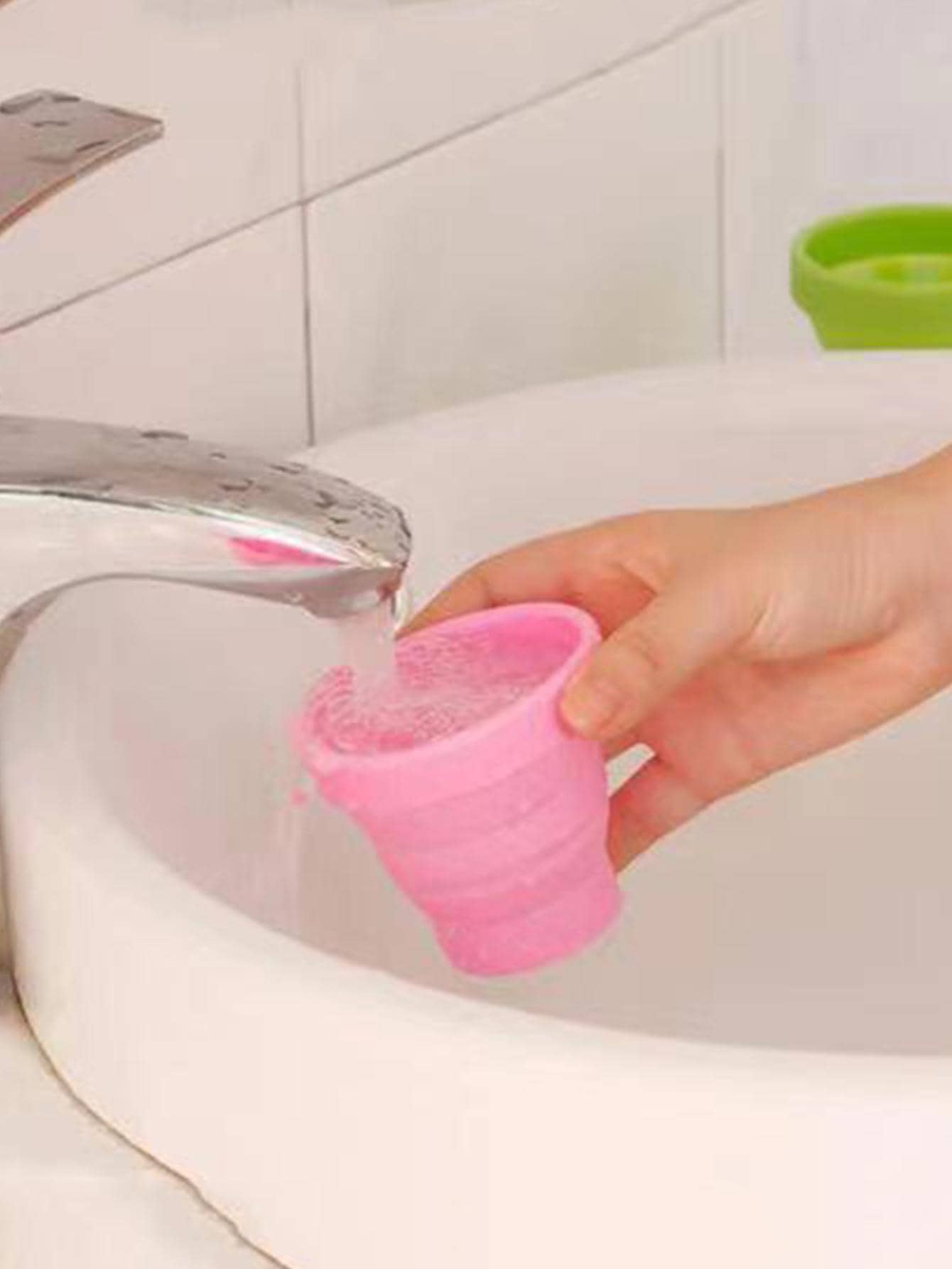 1 Gói Cốc Gấp Silicon Màu Hồng Di Động Công Suất Lớn Hộ Gia Đình Bình Nước - Hồng - Xem 1