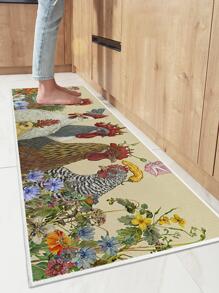 1pc Chicken  Pattern Anti-slip Kitchen Rug, Colorful Polyester Absorbent Floor Mat For Household - Multicolor - View 1