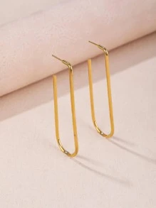 1對不銹鋼時尚U型圓耳環女士們簡約風和時髦夏天度假約會禮物 - 金黃色 - 查看 1