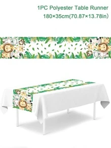 1件森林动物图案涤纶桌布/桌旗，适用于生日、成人派对、婚礼、家庭聚会、节日派对，可用作一次性桌面装饰，也适用于圣诞节。