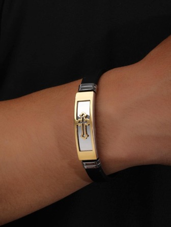 1 pulsera con colgante de cruz para hombre, regalo para el Día del Padre, joyería de acero inoxidable, regalo para hombre a la moda