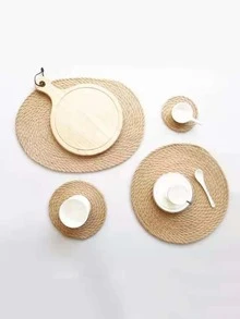 1 miếng lót ly vải tròn - Màu be - Xem 2