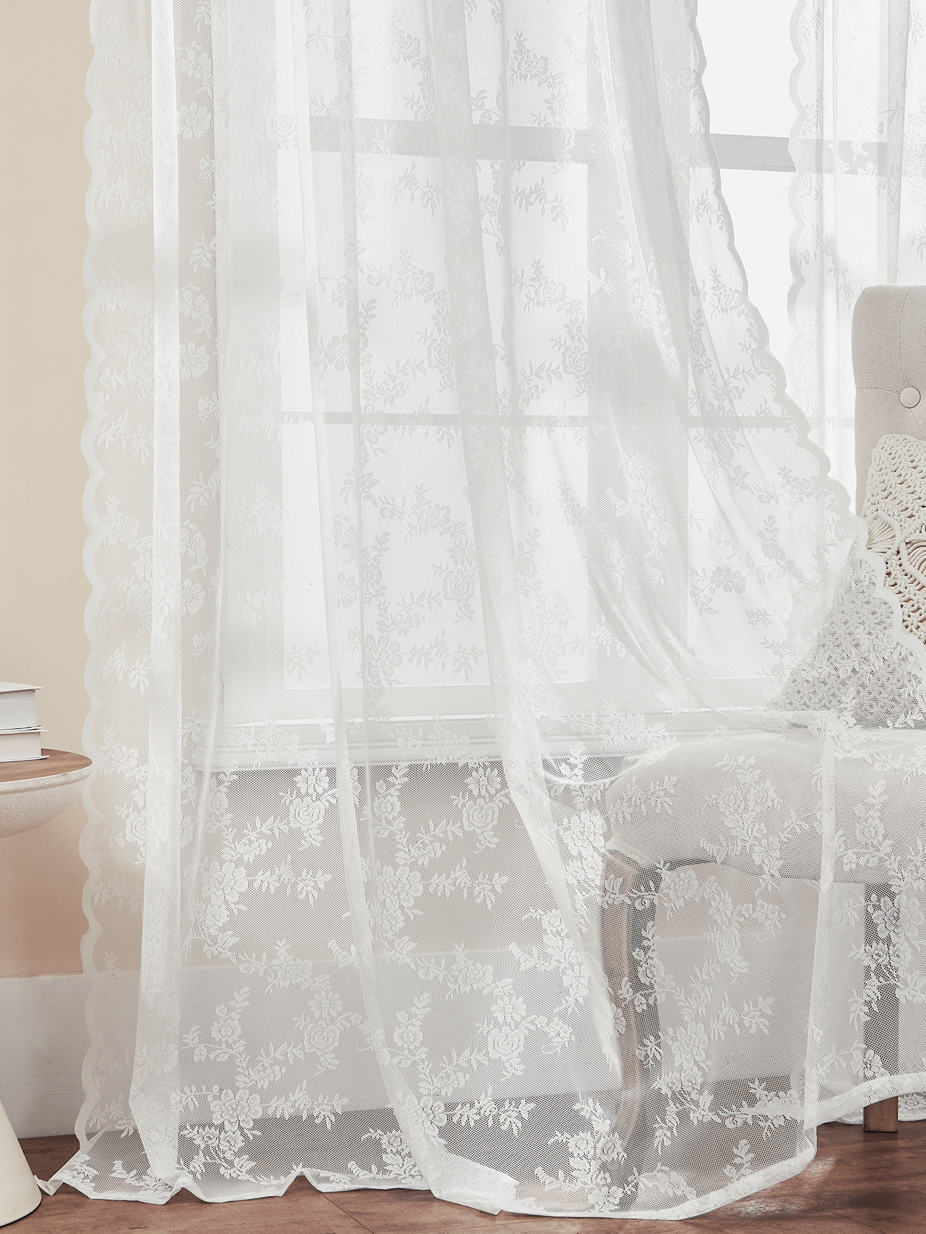 Cortina de encaje jacquard transparente, estilo bohemio, adecuada para sala de estar, comedor, dormitorio, balcón y ventanas exteriores