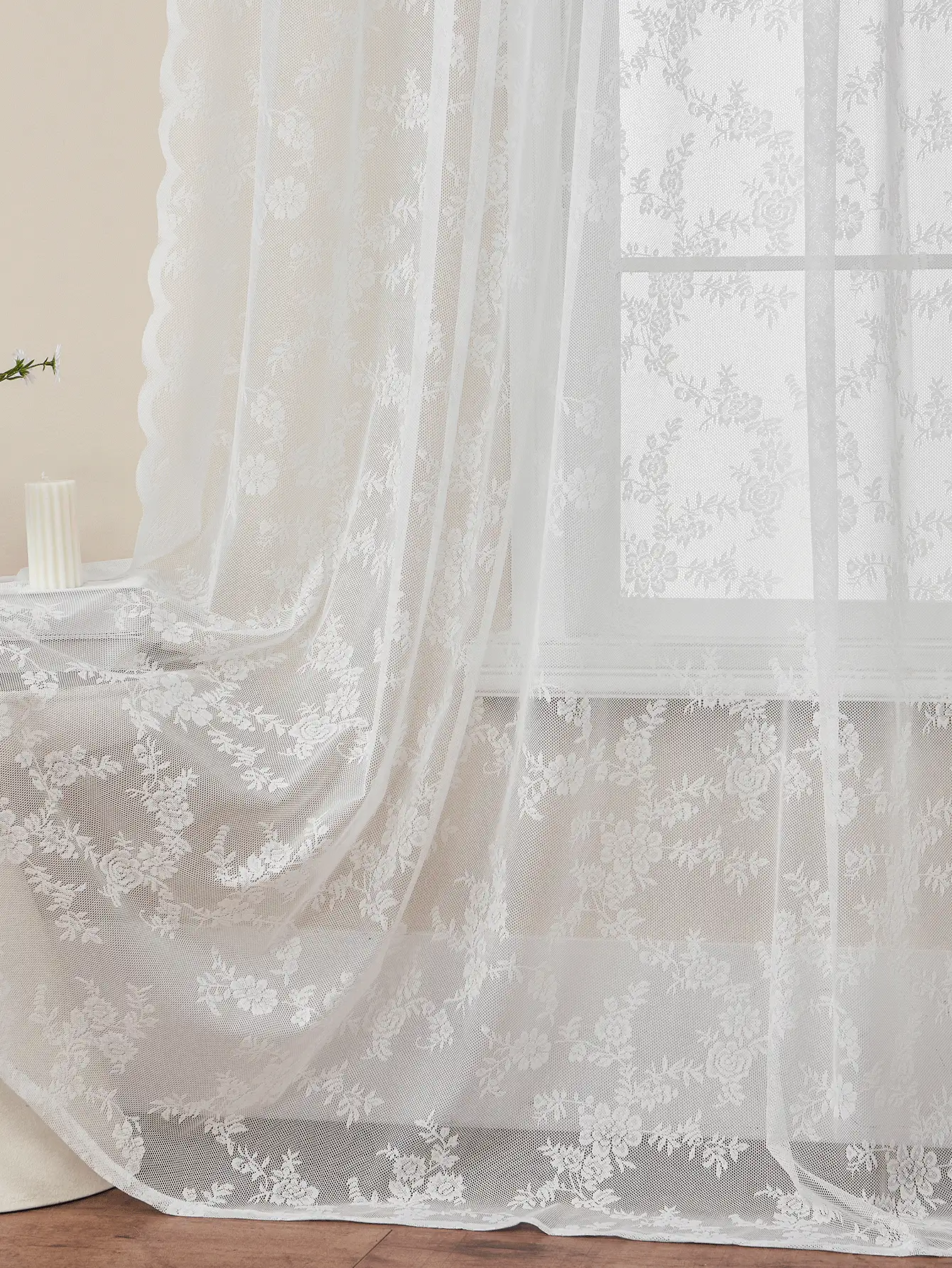 Lace Jacquard Sheer Curtain, Bohemian Style, Suitable For Living Room, Dining Room, Bedroom, Balcony And Outdoor Windows - White - View 5