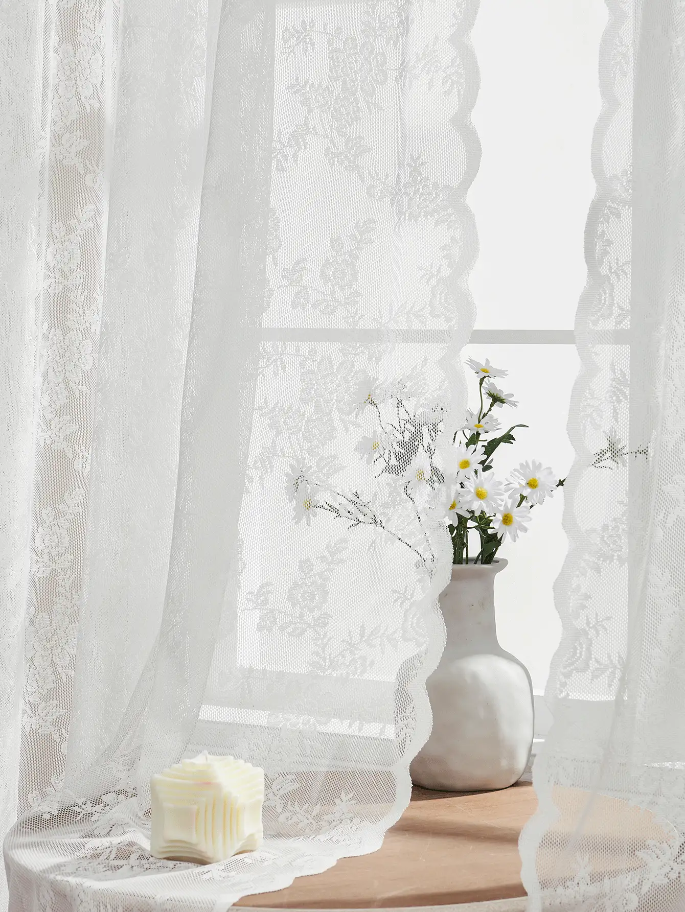 Lace Jacquard Sheer Curtain, Bohemian Style, Suitable For Living Room, Dining Room, Bedroom, Balcony And Outdoor Windows - White - View 6