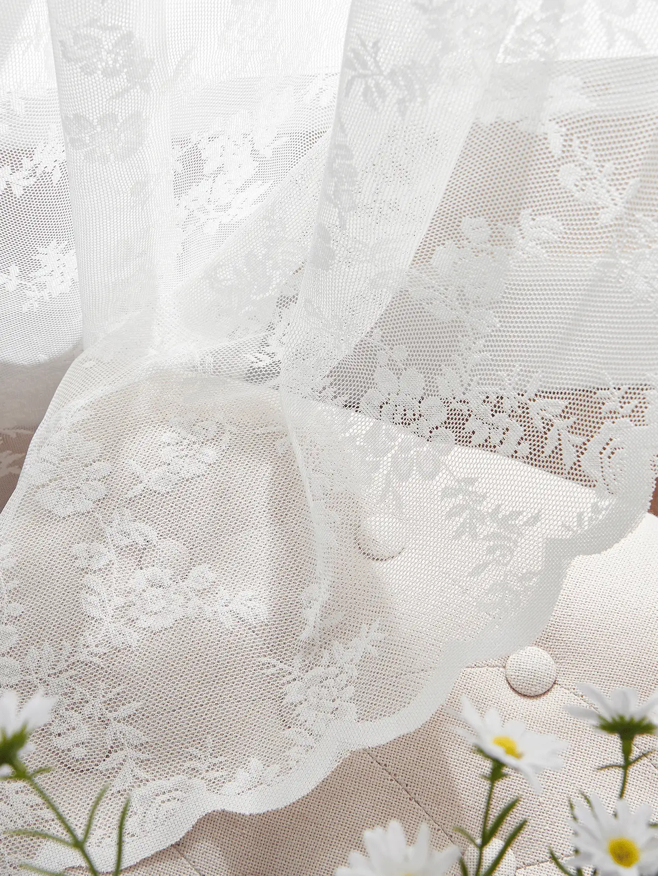 Lace Jacquard Sheer Curtain, Bohemian Style, Suitable For Living Room, Dining Room, Bedroom, Balcony And Outdoor Windows - White - View 7