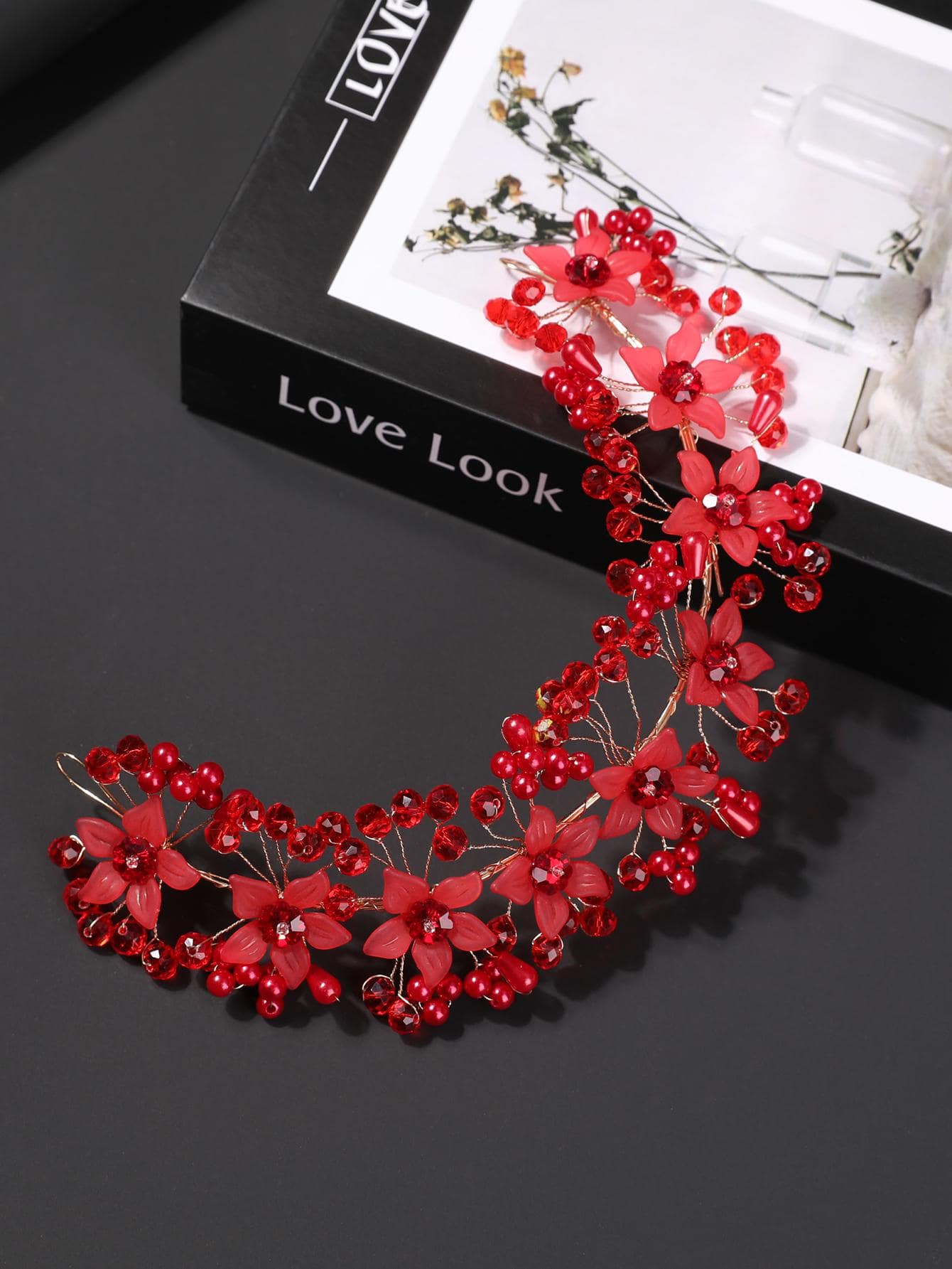 Dây buộc tóc trang trí hoa - Đỏ - Xem 1