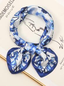 1 Peça Lenço de Seda Fashion Feminina Anos 60 Com Padrão de Flores de Ameixa em Tinta Azul, Versátil para uso Diário, Decoração de Bolsas ou Lenço Bandana, Faixa de Cabelo, Ideal para Dar Um Toque de Estilo ao Seu Visual