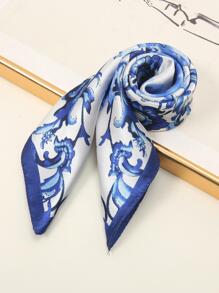 1 Peça Lenço de Seda Fashion Feminina Anos 60 Com Padrão de Flores de Ameixa em Tinta Azul, Versátil para uso Diário, Decoração de Bolsas ou Lenço Bandana, Faixa de Cabelo, Ideal para Dar Um Toque de Estilo ao Seu Visual