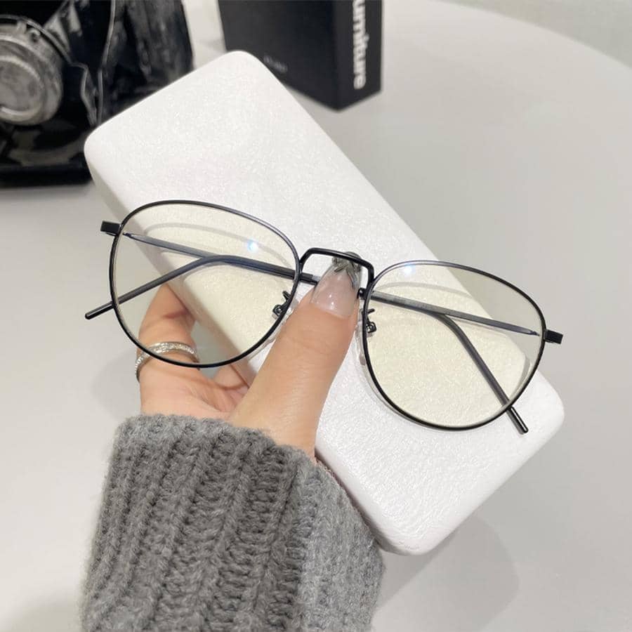 1 Kính quang học kim loại tròn viền tròn đơn giản dành cho nữ - màu đen - Xem 1