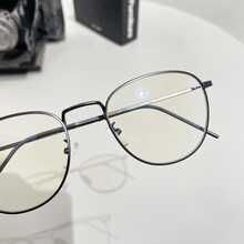 1 Kính quang học kim loại tròn viền tròn đơn giản dành cho nữ - màu đen - Xem 5