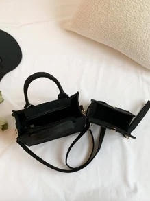 3pcs Mini Rhinestone Pattern Handbag Coin Purse Card Holder Casual Fashion Shoulder Crossbody Bag, Chic Square Bag - Black - View 6