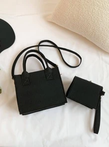 3pcs Mini Rhinestone Pattern Handbag Coin Purse Card Holder Casual Fashion Shoulder Crossbody Bag, Chic Square Bag - Black - View 5