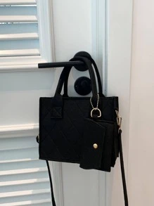 3pcs Mini Rhinestone Pattern Handbag Coin Purse Card Holder Casual Fashion Shoulder Crossbody Bag, Chic Square Bag - Black - View 7