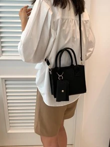 3pcs Mini Rhinestone Pattern Handbag Coin Purse Card Holder Casual Fashion Shoulder Crossbody Bag, Chic Square Bag - Black - View 9