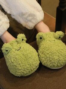 女士卡通青蛙設計毛茸茸新奇學院拖鞋 - 綠色 - 查看 2