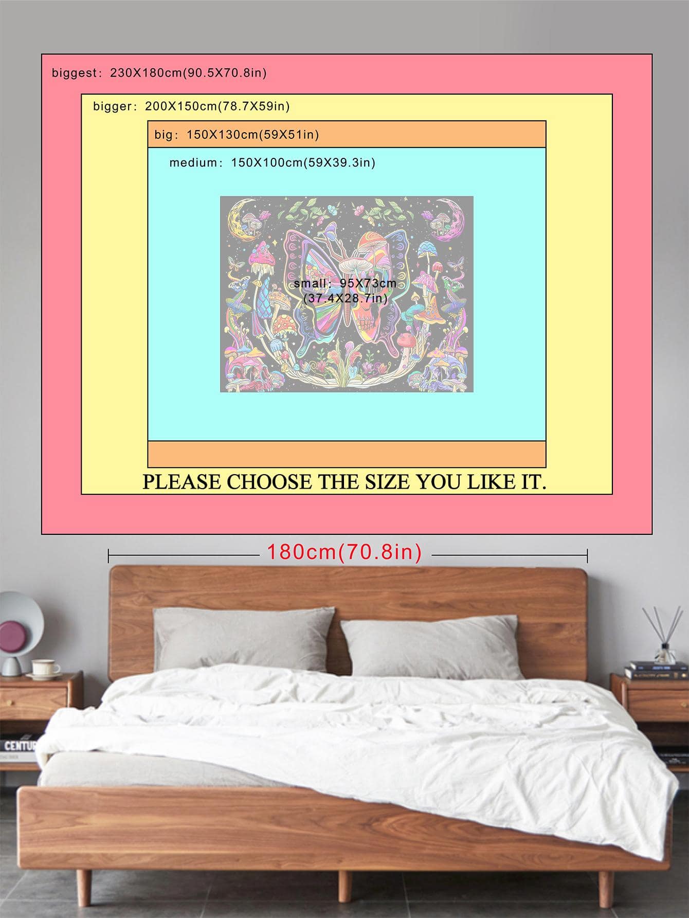 1pc Mushroom & Butterfly Print Tapestry, Modern Fabric Tapestry Poster