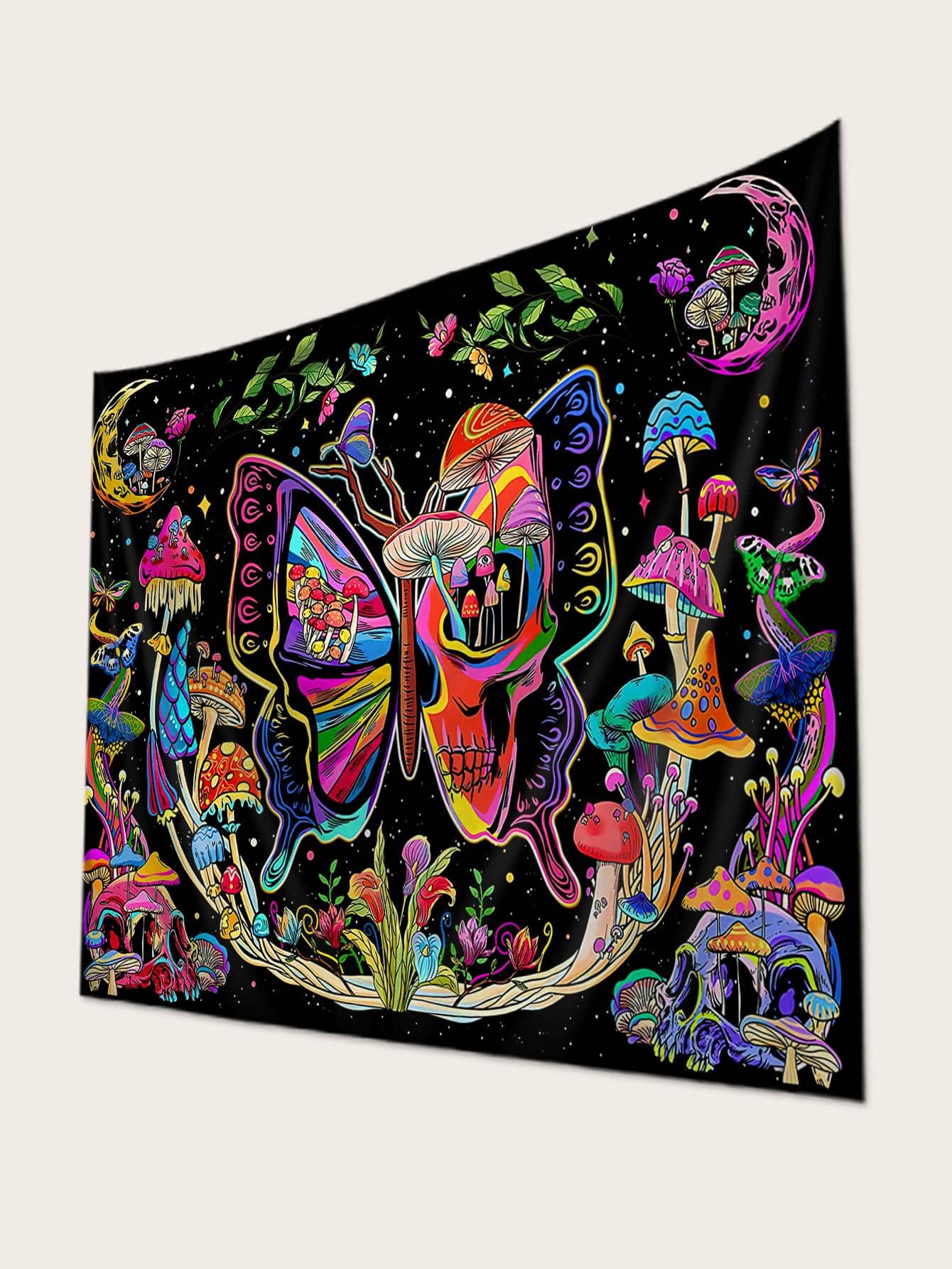 1pc Mushroom & Butterfly Print Tapestry, Modern Fabric Tapestry Poster