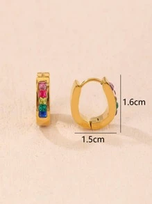 1pair Stainless Steel Horseshoe-Shaped Colored Cubic Zirconia Hoop Earrings Ladies Gorgeous Style Summer Vacation Dating Gift - Yellow Gold - View 4