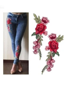 2 chiếc Thiết kế hoa DIY Trang trí may, Trang trí DIY Polyester hiện đại để may - Đỏ - Xem 2