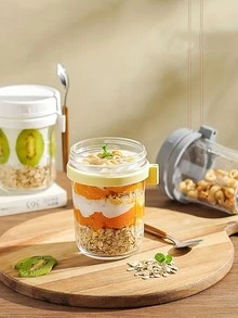 1 pieza vidrio transparente Taza con Cuchara & Tapa - Blanco - Ver 6