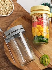 1 pieza vidrio transparente Taza con Cuchara & Tapa - Blanco - Ver 9