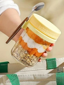 1 pieza vidrio transparente Taza con Cuchara & Tapa - Blanco - Ver 2