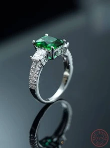Anillo zirconia cúbica adorno plata esterlina - Verde - Ver 2