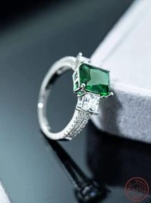 Anillo zirconia cúbica adorno plata esterlina - Verde - Ver 5